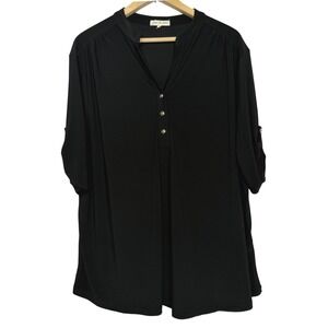 Joie De Vivre Career Top Womens Size 2X Black Jersey Knit Elbow Sleeve Blouse
